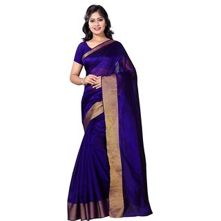 Sharda Creation Navy Art Silk Plain With Blouse Saree