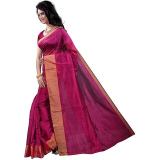 SVB Pink Art Silk Plain With Blouse Saree