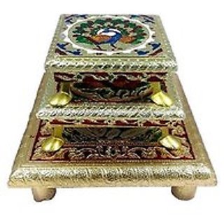 Wooden Handmade Multi-color  Poojan Chowki for Idols (Set of 3)
