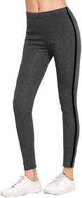 Women's Milange Dark Grey Side Narrow Single  Black Stripe Tights