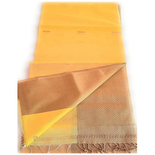MyshopPrime's Pure Handloom Lemon Yellow   Maheshwari Cotton  Saree With Blouse Piece.