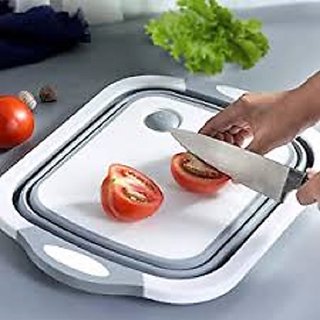 3 in 1 Multi-functional Kitchen Fold-able Cutting, Chopping Board with Plug (Multi-colour)