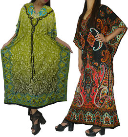 Ukal Combo Pack of 2 Women's Kaftan Dress Cover Up Nightwear Nighty Gown V-Neck Dress