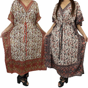 Ukal Combo Pack of 2 Women's Kaftan Dress Cover Up Nightwear Nighty Gown V-Neck Dress