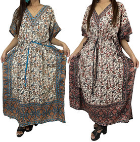 Ukal Combo Pack of 2 Women's Kaftan Dress Cover Up Nightwear Nighty Gown V-Neck Dress