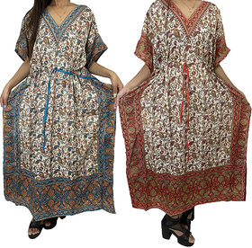Ukal Combo Pack of 2 Women's Kaftan Dress Cover Up Nightwear Nighty Gown V-Neck Dress