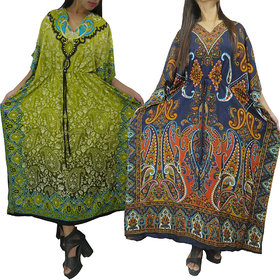 Ukal Combo Pack of 2 Women's Kaftan Dress Cover Up Nightwear Nighty Gown V-Neck Dress