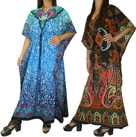 Ukal Combo Pack of 2 Women's Kaftan Dress Cover Up Nightwear Nighty Gown V-Neck Dress