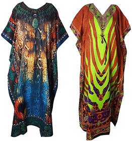 Ukal Combo Pack of 2 Women's Kaftan Dress Cover Up Nightwear Nighty Gown V-Neck Dress