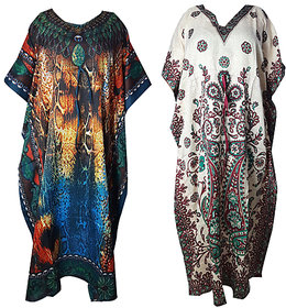 Ukal Combo Pack of 2 Women's Kaftan Dress Cover Up Nightwear Nighty Gown V-Neck Dress