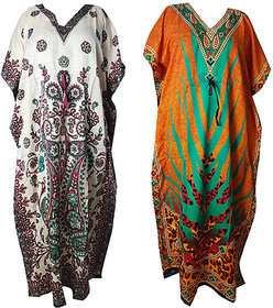 Ukal Combo Pack of 2 Women's Kaftan Dress Cover Up Nightwear Nighty Gown V-Neck Dress