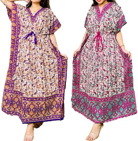 Ukal Combo Pack of 2 Women's Kaftan Dress Cover Up Nightwear Nighty Gown V-Neck Dress