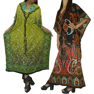 Ukal Combo Pack of 2 Women's Kaftan Dress Cover Up Nightwear Nighty Gown V-Neck Dress