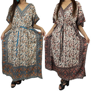 Ukal Combo Pack of 2 Women's Kaftan Dress Cover Up Nightwear Nighty Gown V-Neck Dress