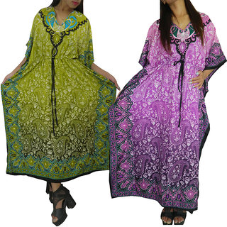 Ukal Combo Pack of 2 Women's Kaftan Dress Cover Up Nightwear Nighty Gown V-Neck Dress