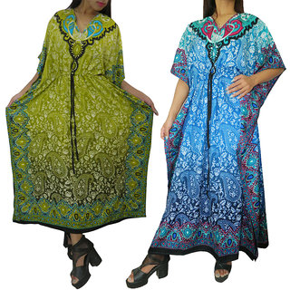 Ukal Combo Pack of 2 Women's Kaftan Dress Cover Up Nightwear Nighty Gown V-Neck Dress