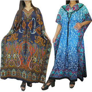 Ukal Combo Pack of 2 Women's Kaftan Dress Cover Up Nightwear Nighty Gown V-Neck Dress