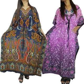 Ukal Combo Pack of 2 Women's Kaftan Dress Cover Up Nightwear Nighty Gown V-Neck Dress