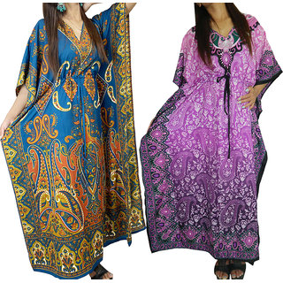 Ukal Combo Pack of 2 Women's Kaftan Dress Cover Up Nightwear Nighty Gown V-Neck Dress