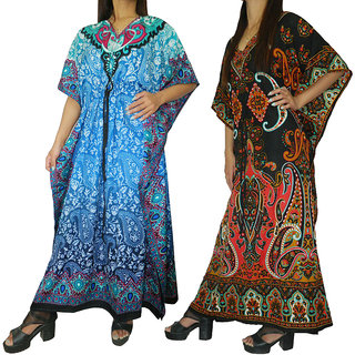 Ukal Combo Pack of 2 Women's Kaftan Dress Cover Up Nightwear Nighty Gown V-Neck Dress