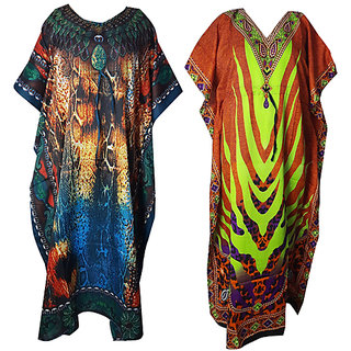 Ukal Combo Pack of 2 Women's Kaftan Dress Cover Up Nightwear Nighty Gown V-Neck Dress