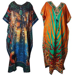 Ukal Combo Pack of 2 Women's Kaftan Dress Cover Up Nightwear Nighty Gown V-Neck Dress