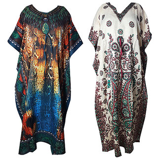 Ukal Combo Pack of 2 Women's Kaftan Dress Cover Up Nightwear Nighty Gown V-Neck Dress