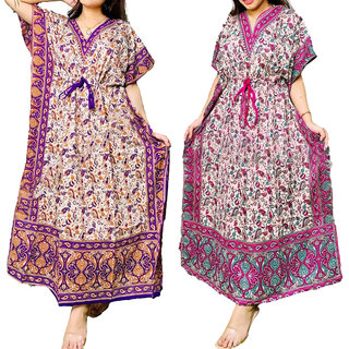 Ukal Combo Pack of 2 Women's Kaftan Dress Cover Up Nightwear Nighty Gown V-Neck Dress