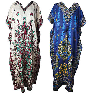 Ukal Combo Pack of 2 Women's Kaftan Dress Cover Up Nightwear Nighty Gown V-Neck Dress