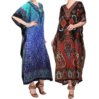 Ukal Combo Pack of 2 Women's Kaftan Dress Cover Up Nightwear Nighty Gown V-Neck Dress