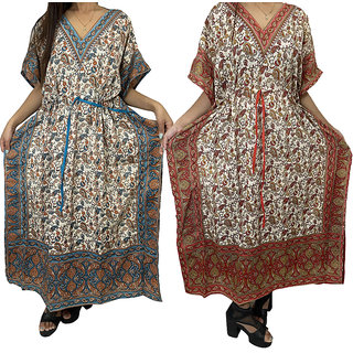 Ukal Combo Pack of 2 Women's Kaftan Dress Cover Up Nightwear Nighty Gown V-Neck Dress