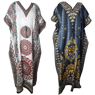 Ukal Combo Pack of 2 Women's Kaftan Dress Cover Up Nightwear Nighty Gown V-Neck Dress