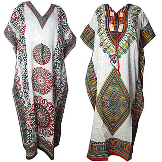 Ukal Combo Pack of 2 Women's Kaftan Dress Cover Up Nightwear Nighty Gown V-Neck Dress