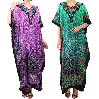 Ukal Combo Pack of 2 Women's Kaftan Dress Cover Up Nightwear Nighty Gown V-Neck Dress
