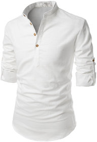 UniVibe White Color Lilen Designer Kurta Style Shirts For Men's