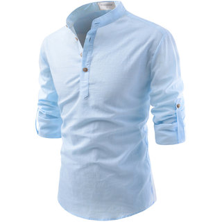 UniVibe Sky Blue Color Lilen Designer Kurta Style Shirts For Men's