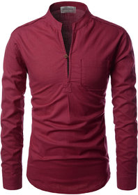 UniVibe Maroon Color Lilen Designer Kurta Style Shirts For Men's