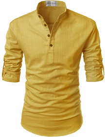 UniVibe Yellow Color Lilen Designer Kurta Style Shirts For Men's