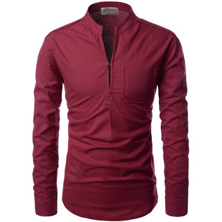 UniVibe Maroon Color Lilen Designer Kurta Style Shirts For Men's