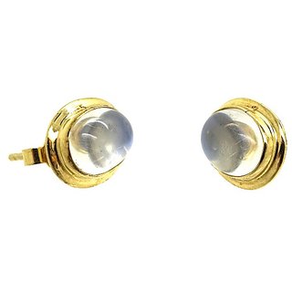 CEYLONMINE- Natural & Beautiful Stud Gold Plated(Ashtadhatu) White Moonstone Stud Earrings For Women & Men