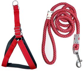 Tame Love Leash and Harness Padded Chest Belt for Adult Dogs of All Breeds (Red Color - 1.25 inches)