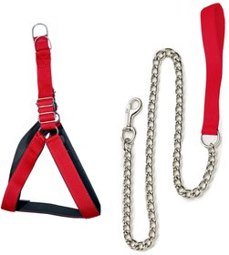 Tame Love Padded Harness Chest Belt and Padded Leash Chain for Medium Dog of all breeds (Red color - 1 Inch)