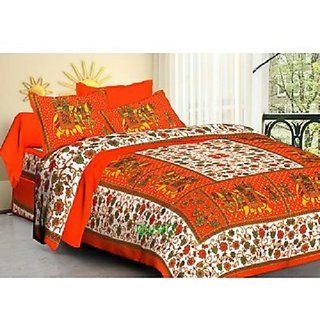 130 TC Cotton Double Jaipuri Prints Bedsheet (Pack of 1, Multicolor)