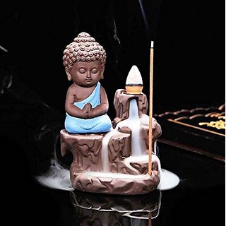 Buddha Random Color Smoke Backflow Fountain Cone Decorative Showpiece with Free 10 Scented Cone 2 Pc. Set.