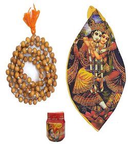 Spherulemuster Tulsi Mala (8mm) Beads with Gomukhi Jholi (Digital Print) and Ashtgandh Chandan Tika.