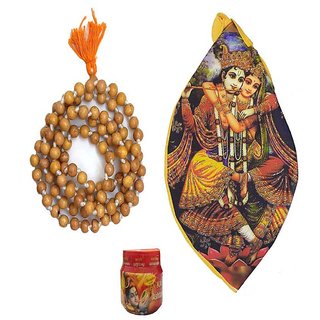 Spherulemuster Tulsi Mala (8mm) Beads with Gomukhi Jholi (Digital Print) and Ashtgandh Chandan Tika.