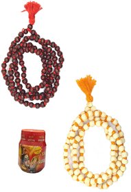 Spherulemuster Combo of Lal Chandan and Tulsi Jap Mala with Ashtagandha Chandan Tika-Set of 2 Malas