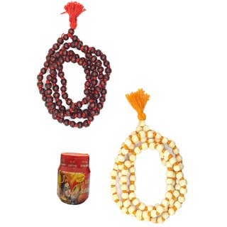 Spherulemuster Combo of Lal Chandan and Tulsi Jap Mala with Ashtagandha Chandan Tika-Set of 2 Malas
