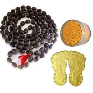 Spherulemuster Kamal Gatta (Lotus Seeds) Mala with Laxmi Charan Paduka-Set of 3Free Chandan Tika.
