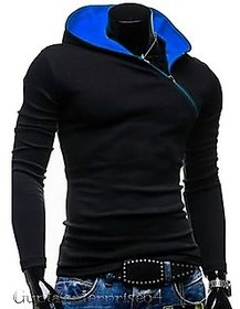 Redbrick Black Plain Blue hooddie Full Sleeve Casual T-Shirt For Men